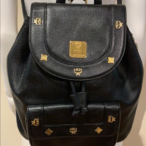 MCM Bags Mcm Large Vintage Black Leather Studded Backpack Poshmark